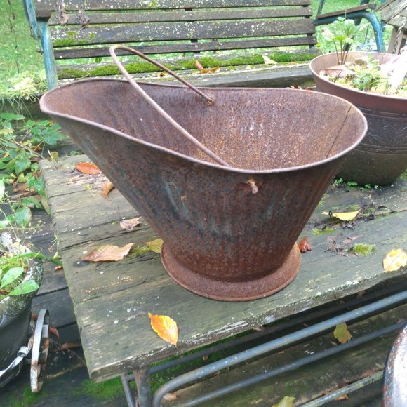 Antique Metal Ash Coal Bucket Planter Rustic Decor Farmhouse Primitive - Picture 6 of 10